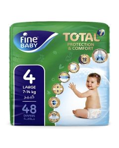 Fine Baby Total 7 Diapers, Size 4 Large (9-14 kg), 48 Count – Soft, Absorbent & Leak Proof Baby Diapers