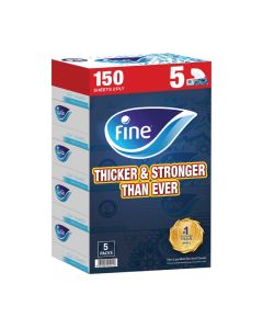Facial Tissue Boxes, 5 Box, 2 Ply x 150 Sheets White