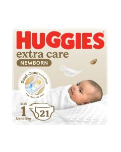 Huggies Extra Care Newborn Baby Diapers, Size 1 (Up to 5 kg), Carry Pack, 21 Diapers