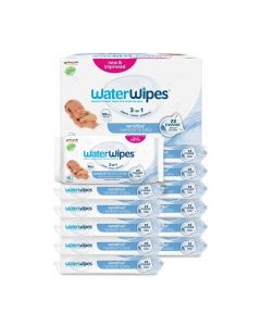 WaterWipes Sensitive+ Newborn & Baby Wipes, 720 Count (12 Packs), 3-In-1 Cleans, Cares, Protects, 99.9% Water, Unscented