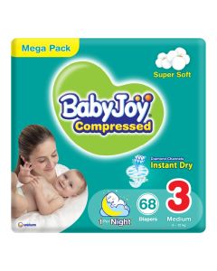 Compressed Diamond Pad Diaper, Size 3, Medium, 6-12 Kg, Mega Pack, 68 Diapers