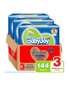 Baby Pants Diapers, Size 3, 6 - 12 Kg, 144 Count, 48 x 3 - Medium, Breathable Material, Compressed, Cotton Touch