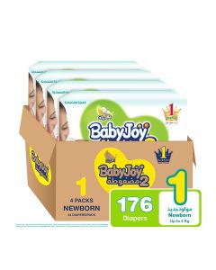Baby Diapers, Newborn, Size 1, Up To 4 Kg, Count 176 (44 x 4) - Superior Protection, Japan Technology