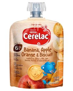Banana, Apple, Orange And Biscuit Pouch Puree 90grams