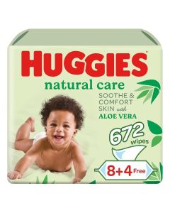 Huggies Natural Baby Wipes, Aloe Vera Wipes, 12 Pack x 56 Wipes (672 Wipes)