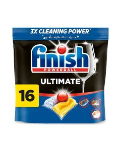 Finish Ultimate Dishwasher Tablets, Lemon Sparkle Scent, 2x More Cleaning Power, 16 Tabs