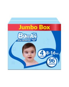 Size 4, Large, 8-16 Kg, Jumbo Box, 96 Diapers