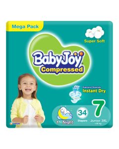 Compressed Diamond Pad Diaper, Size 7, Junior 3XL, 18+ Kg, Mega Pack, 34 Diapers