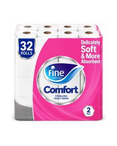 Toilet Paper Tissue Comfort Sterilized For Germ Protection 180 Sheets x 2 Ply, 28 Rolls With 4 Free Rolls White