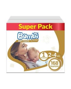 Baby Diapers Super Pack Size 1, New Born, 2-4 KG, 168 Count