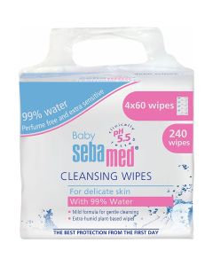 Baby Cleansing Wipes With 99% Water, 4 x 60's - 240 Count