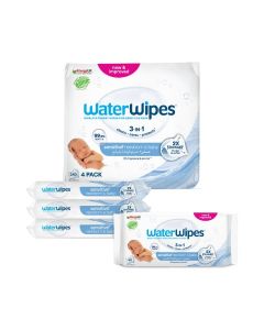 WaterWipes Sensitive+ Newborn & Baby Wipes, 240 Count (4 Packs), 3-In-1 Cleans, Cares, Protects, 99.9% Water, Unscented