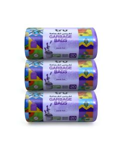 Pack of 3 - Lavender Scented Garbage Bags Compact Roll 30 Gallon, Medium (Kitchen Bin), 60x90cm - 20 Bags x 3 purple