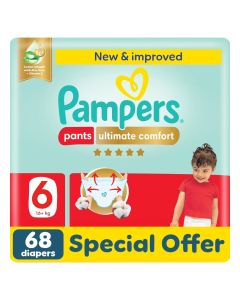 Pampers Ultimate Comfort Pants Diapers, Size 6, 16-21kg, Lotion infused with Aloe Vera and Vitamin E, Cottony Soft Fit for up to 100% Leakage Protection, Super Saving Pack, 68 Count