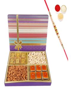 Jaiccha Ghasitaram Rakhi Gifts for Brothers Fruit n Nut Dryfruit Box with Mango and MEWA Bites 700 GMS with Pearl Rakhi