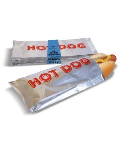 Better Kitchen Products Foil Hot Dog Wrappers 9 x 37 Insulated Grease Resistant Hot Bag Sleeves Disposable Foil Paper Hot Dog Bags 50 Pack