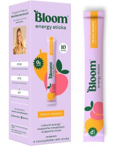 Bloom Nutrition Peach Mango Energy Drink Powder Packets - Sugar Free, Natural Caffeine & B Vitamins, 10 Sticks