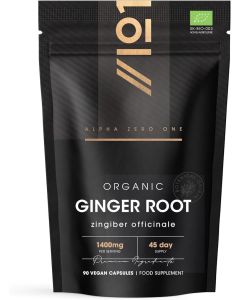Organic Ginger Root 1400mg High Strength Zingiber Officinale Supplement 90 Vegan Capsules 45 Day Supply Resealable and Recyclable Pouch by Alpha01