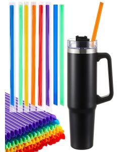 200 Pcs 12" Disposable Jumbo Smoothie Straws for 40 oz Tumbler 6 Colors Colorful Extra Long 0.39" Wide-mouthed Large Plastic Straws for Cup 30 40 oz Tumbler, Individually Wrapped for Large Bottle