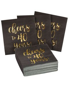 BLUE PANDA 40th Birthday Napkins 5 x 5 In 50Pack 3Ply Black Gold Foil Cheers to 40 Years Cocktail Napkins for Birthday Party Decor