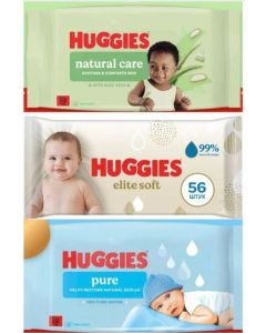Huggies Baby Wipes Bundle – Natural Care with Aloe Vera + Elite Soft Ultra Gentle Wipes + Pure 99% Water Wipes, Soft & Safe Cleaning for Sensitive Baby Skin