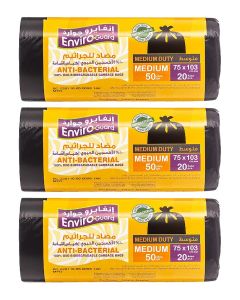 Enviro Guard Anti-Bacterial Biodegradable Black Garbage Bags (103 x 75 cm) – Strong & Leak Resistant Trash Bags – 20 Bags per Roll, Pack of 3 Rolls (60 Bags Total)