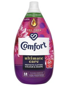 Comfort Ultimate Care Fuchsia Passion Ultra-Concentrated Fabric Conditioner bottle made of 100% recycled plastic* for complete clothes protection 58 washes (870 ml)