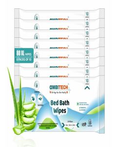 AmbiTech Soft Body Cleansing Wet Bed Bath Wipes for Adults /Paraben free/ Extra Large, 10 Wipes/Pack (Pack of 8), 80 Wipes, White (Made in India)