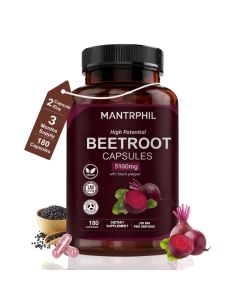 Beetroot Capsules 5100mg â€“ High Potential Beetroot Supplement with Black Pepper â€“ 180 Vegan Capsules â€“ Nitric Oxide, Energy, Heart & Stamina Support