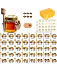 DnayDkiy Honey Jar Glass Honey Pot 15oz 40 Pack Mini Honey Jars with Dipper Bee Charm Jutes Thankyou Card Gold Gift Bags and Stickers Pefect for Baby Shower Favors Wedding Favors