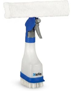 Biella 4-in-1 Window Cleaner Spray Bottle with Microfiber Pad, Squeegee & Scrub Brush – Multi-Purpose Glass Cleaning Tool