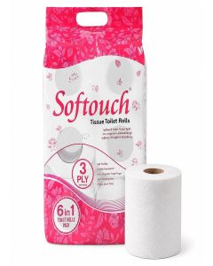 Softouch 3 Ply Toilet Tissue Roll Family Pack 6-in-1 / 960 Pulls / 160 Pulls X 6 Rolls / Soft And Highly Absorbent Toilet Paper / 100% Natural Virgin Cellulose Fiber