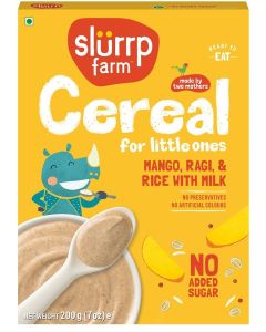 Slurrp Farm Mildly Sweetened with Date Powder No Added Sugar Instant Cereal Ragi Rice and Mango with Milk No Preservatives No Salt Made with Multigrain Millets 200g
