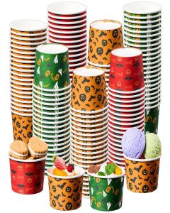 Newtay 120 Pcs Halloween Snack Cups 9 oz Ice Cream Bowls Pumpkin Ghost Bat Treat Paper Disposable Cups Dessert Soup Bowls for Hot or Cold Food Sundae Yogurt Halloween Party Supplies
