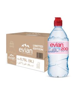 evian (Recycled Bottles) Natural Mineral Water 750ml Sportscap, Case of 12