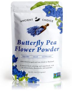 Ancient Choice Butterfly Pea Flower Powder - 4 oz / Non-GMO Vegan Blue Matcha Tea / Natural Food Coloring & Adaptogenic Culinary Ingredient