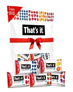 That's it. Mini Fruit Bars (Variety 35 Pack) No Sugar Added, Plant-Based, Vegan & Gluten Free, Breakfast Bar, Paleo, for Children & Adults, Non GMO, Fiber (7 Blueberry, 7 Cherry, 7 Fig, 7 Ma