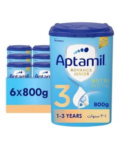 Aptamil Advance Junior 3 Growing Up Formula Milk From 1-3 Years, Easy To Use Pack, 800g - Pack of 6