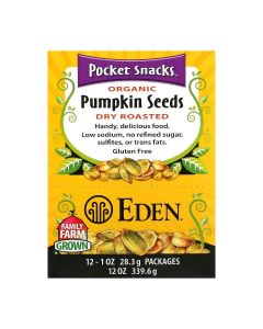 Eden Foods, Pocket Snacks, Organic Pumpkin Seeds, Dry Roasted, 12 Packages, 1 oz (28.3 g) Each
