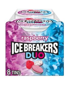 ICE BREAKERS Duo Fruit Plus Cool Raspberry Flavored Sugar Free Mints Pucks 13 oz 8 Count