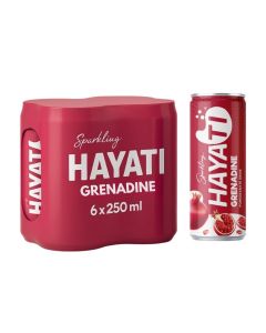 Hayati Grenadine Sparkling Pomegranate Fruit Juice Drink / 20% Real Fruit Juice / Rich in Vitamin C / Halal Certified / Refreshing Carbonated Soda Alternative / 250ml Can (Pack of 24)