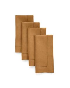 Solino Home Linen Cloth Napkins Set of 4100 Pure Linen Brown Sugar Dinner Napkins 20 x 20 Inch Classic Hemstitch Handcrafted and Machine Washable