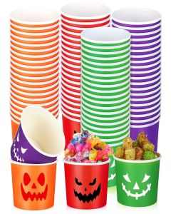 Uiifan 80 Pcs 8 Oz Halloween Disposable Cups Paper Snack Cups Halloween Party Cups Disposable Pumpkin Bowls for Adult Coffee Juice Hot Cold Drinks Candy Snack Party Supplies, 4 Styles