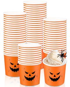 Potchen 50 Pack 9 oz Halloween Disposable Paper Cups Pumpkin Face Disposable Soup Bowls Paper Cups Halloween Party Supplies for Dessert Hot or Cold Food