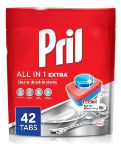 Pril All In 1 Automatic Dishwashing 42 Tabs Faster Dissolving Tab With Deep Clean And Action Against Dried-In Stains