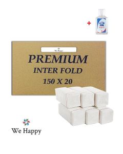 We Happy Premium Interfold Tissue Paper Hand Towel 150 Sheets x 20 Packs - 3000 Pieces Ideal for Kitchen Bathroom Table and Napkin Use with Hand Sanitizer 50ml