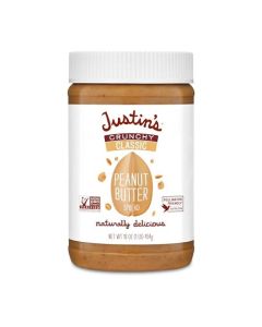Justins Crunchy Classic Peanut Butter 16oz Jar Gluten Free NonGMO Responsibly Sourced