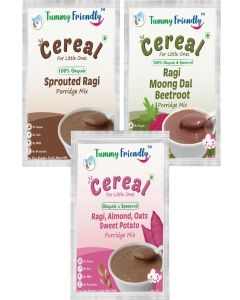 TUMMY FRIENDLY Foods Certified Organic Ragi Porridge Mixes / Rich In Calcium, Fibre & Micro-Nutrients /3 Packs, 50G Each
