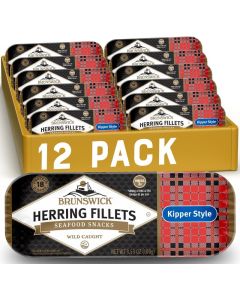 Brunswick Boneless Kipper Style Herring Fillets, 3.53 oz Can (Pack of 12) - High Protein, Gluten Free, Keto Friendly Seafood Snacks