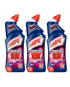 Harpic Power Plus 10X Better Than Bleach Toilet Cleaner Kills 99.9% Germs- 3X750ml